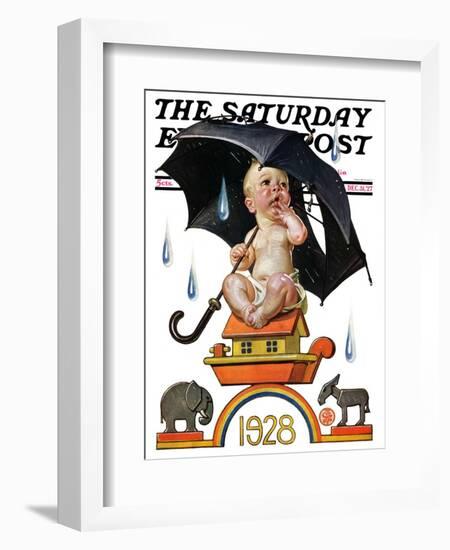 "Raining on Baby New Year," Saturday Evening Post Cover, December 31, 1927-Joseph Christian Leyendecker-Framed Giclee Print