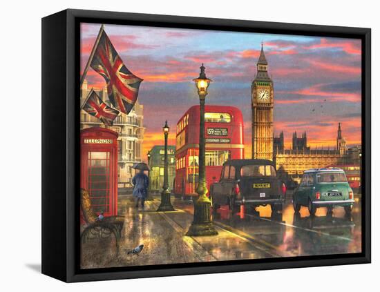 Raining Parliament Square (Variant 1)-Dominic Davison-Framed Stretched Canvas