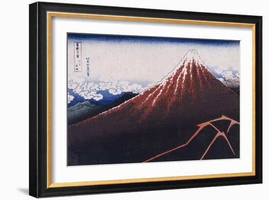 Rainstorm Beneath the Summit (The Black Fuji)-Katsushika Hokusai-Framed Giclee Print