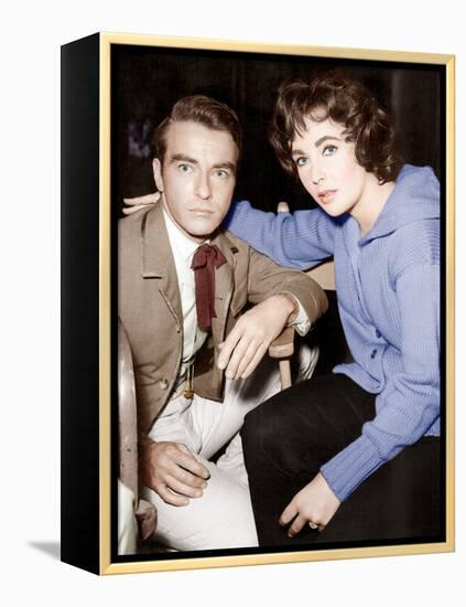 Raintree County, Montgomery Clift, Elizabeth Taylor, on set, 1957-null-Framed Stretched Canvas