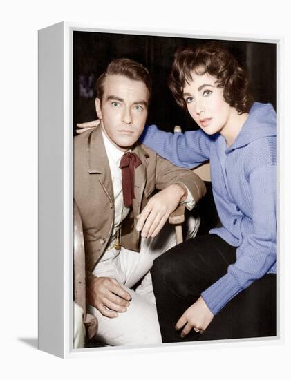 Raintree County, Montgomery Clift, Elizabeth Taylor, on set, 1957-null-Framed Stretched Canvas