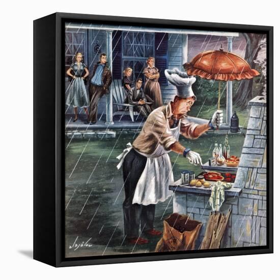 "Rainy Barbecue", July 28, 1951-Constantin Alajalov-Framed Premier Image Canvas