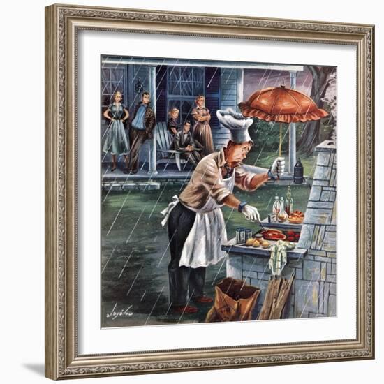 "Rainy Barbecue", July 28, 1951-Constantin Alajalov-Framed Giclee Print