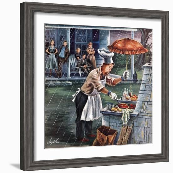 "Rainy Barbecue", July 28, 1951-Constantin Alajalov-Framed Giclee Print