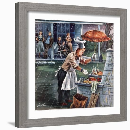 "Rainy Barbecue", July 28, 1951-Constantin Alajalov-Framed Giclee Print