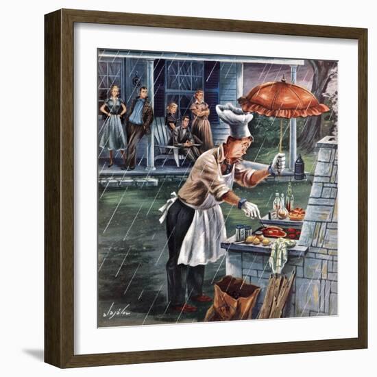 "Rainy Barbecue", July 28, 1951-Constantin Alajalov-Framed Giclee Print