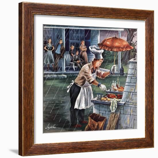 "Rainy Barbecue", July 28, 1951-Constantin Alajalov-Framed Giclee Print