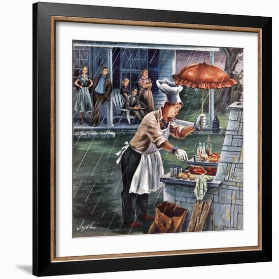 "Rainy Barbecue", July 28, 1951-Constantin Alajalov-Framed Giclee Print