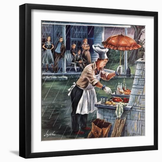 "Rainy Barbecue", July 28, 1951-Constantin Alajalov-Framed Giclee Print