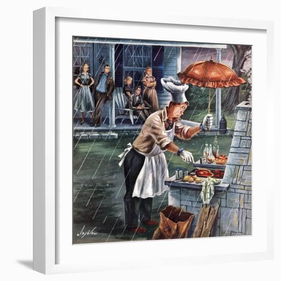 "Rainy Barbecue", July 28, 1951-Constantin Alajalov-Framed Giclee Print