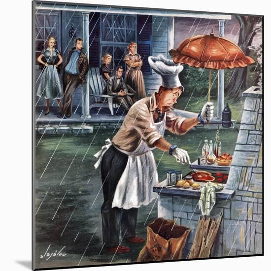"Rainy Barbecue", July 28, 1951-Constantin Alajalov-Mounted Giclee Print