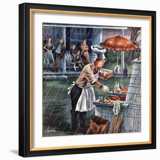 "Rainy Barbecue", July 28, 1951-Constantin Alajalov-Framed Giclee Print