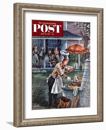 "Rainy Barbecue" Saturday Evening Post Cover, July 28, 1951-Constantin Alajalov-Framed Giclee Print