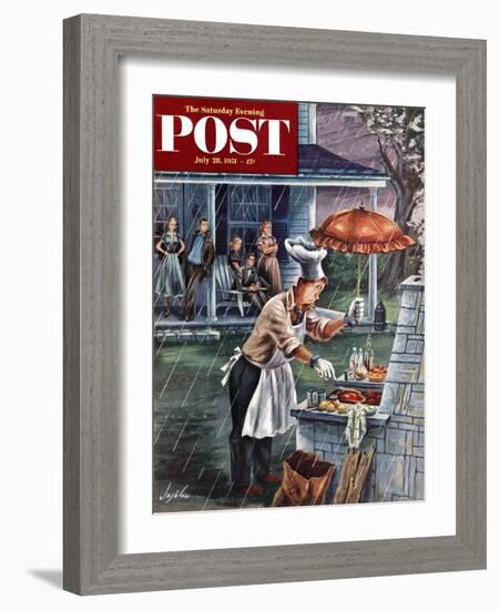 "Rainy Barbecue" Saturday Evening Post Cover, July 28, 1951-Constantin Alajalov-Framed Giclee Print