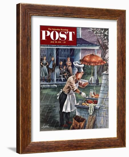 "Rainy Barbecue" Saturday Evening Post Cover, July 28, 1951-Constantin Alajalov-Framed Giclee Print