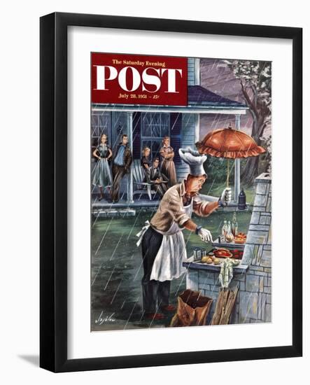 "Rainy Barbecue" Saturday Evening Post Cover, July 28, 1951-Constantin Alajalov-Framed Giclee Print