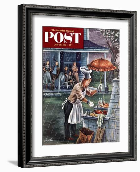 "Rainy Barbecue" Saturday Evening Post Cover, July 28, 1951-Constantin Alajalov-Framed Giclee Print