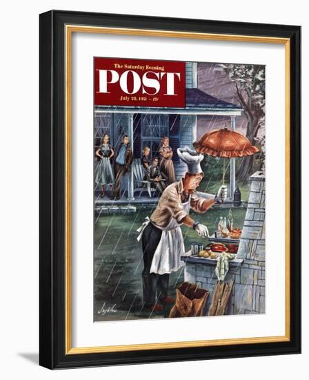 "Rainy Barbecue" Saturday Evening Post Cover, July 28, 1951-Constantin Alajalov-Framed Giclee Print