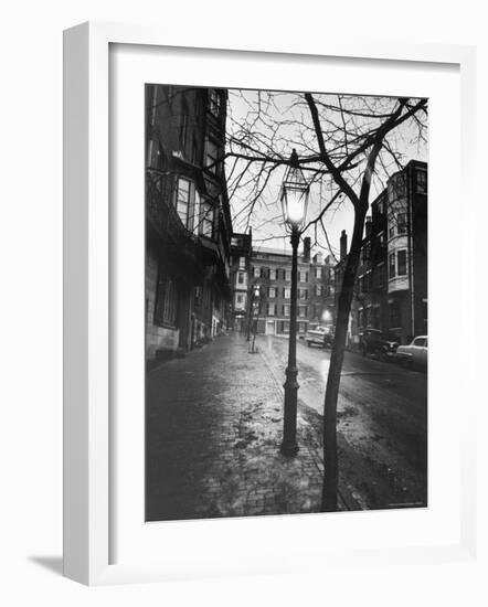 Rainy Beacon Hill St at Dusk During Series of Boston Stranglings-Art Rickerby-Framed Photographic Print