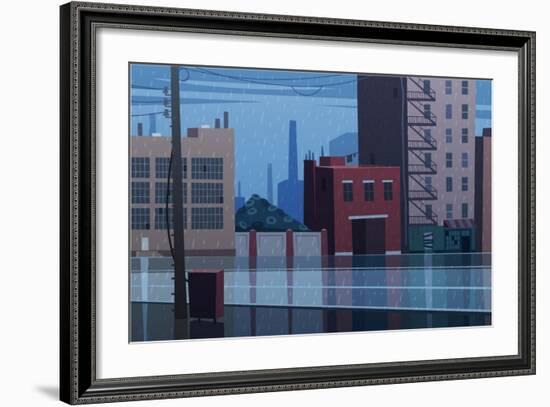 Rainy Cityscape. Vector Illustration.-Doremi-Framed Art Print