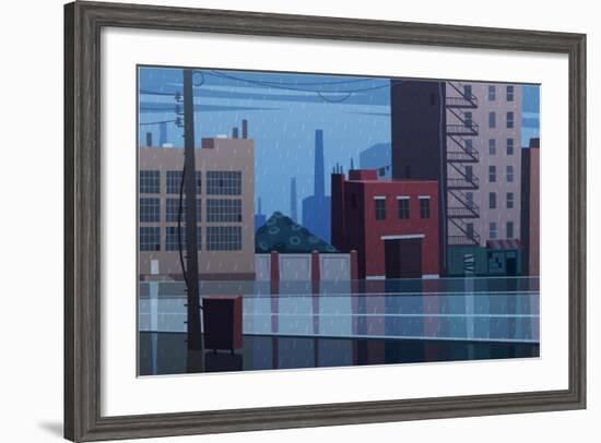 Rainy Cityscape. Vector Illustration.-Doremi-Framed Art Print