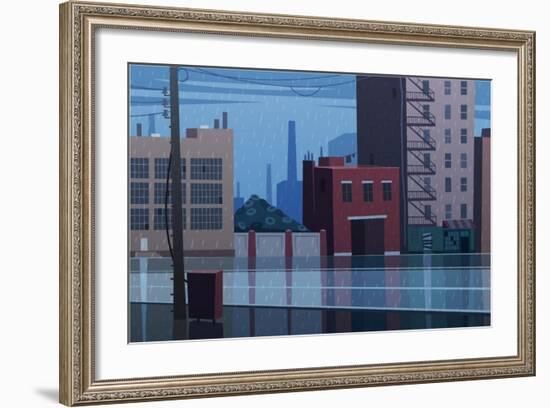 Rainy Cityscape. Vector Illustration.-Doremi-Framed Art Print