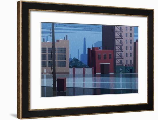 Rainy Cityscape. Vector Illustration.-Doremi-Framed Art Print