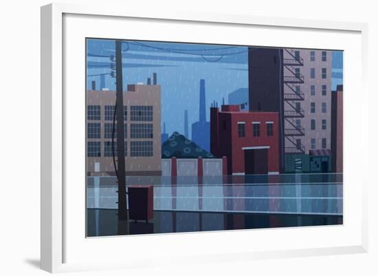 Rainy Cityscape. Vector Illustration.-Doremi-Framed Art Print