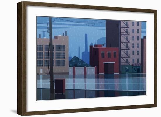 Rainy Cityscape. Vector Illustration.-Doremi-Framed Art Print