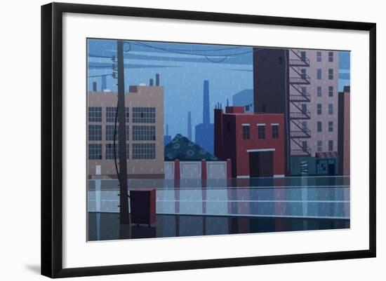 Rainy Cityscape. Vector Illustration.-Doremi-Framed Art Print