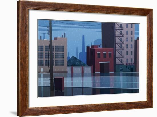 Rainy Cityscape. Vector Illustration.-Doremi-Framed Art Print