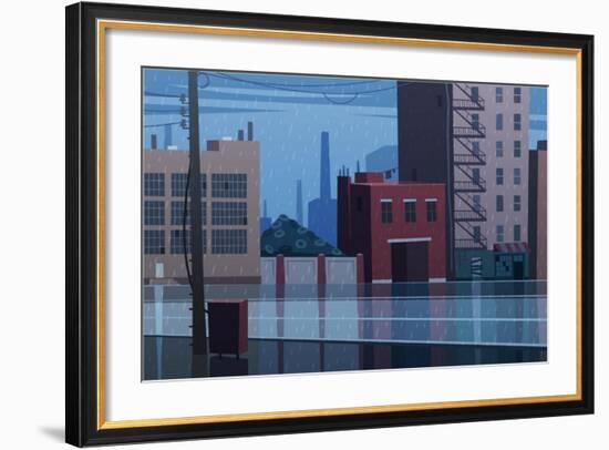 Rainy Cityscape. Vector Illustration.-Doremi-Framed Art Print