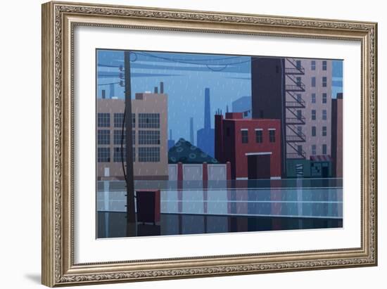 Rainy Cityscape. Vector Illustration.-Doremi-Framed Art Print