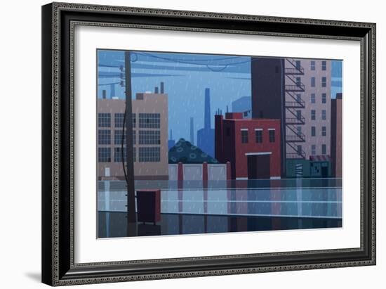 Rainy Cityscape. Vector Illustration.-Doremi-Framed Art Print