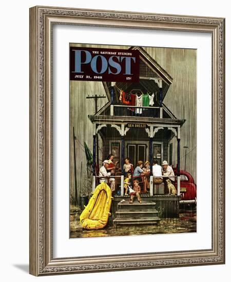 "Rainy Day at Beach Rental," Saturday Evening Post Cover, July 31, 1948-Stevan Dohanos-Framed Giclee Print