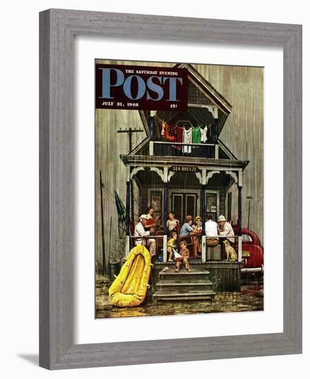 "Rainy Day at Beach Rental," Saturday Evening Post Cover, July 31, 1948-Stevan Dohanos-Framed Giclee Print