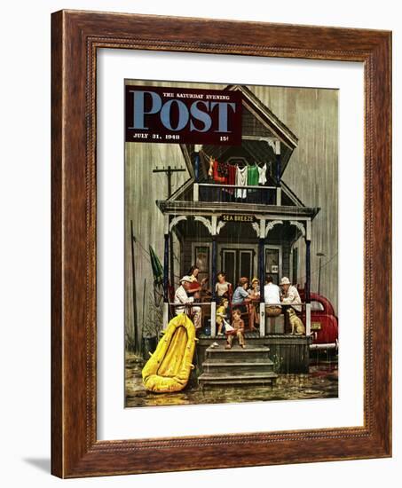 "Rainy Day at Beach Rental," Saturday Evening Post Cover, July 31, 1948-Stevan Dohanos-Framed Giclee Print