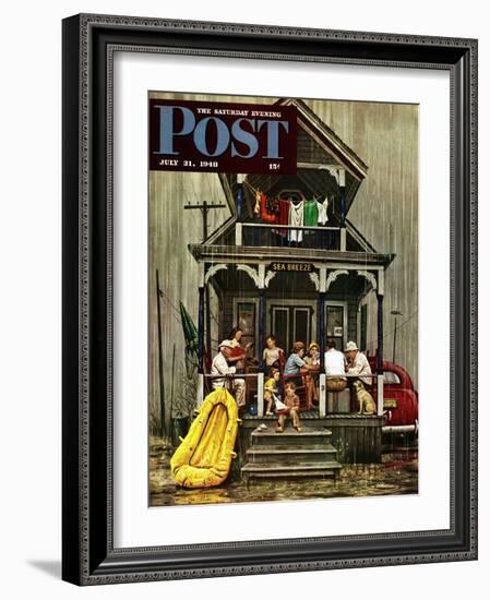 "Rainy Day at Beach Rental," Saturday Evening Post Cover, July 31, 1948-Stevan Dohanos-Framed Giclee Print