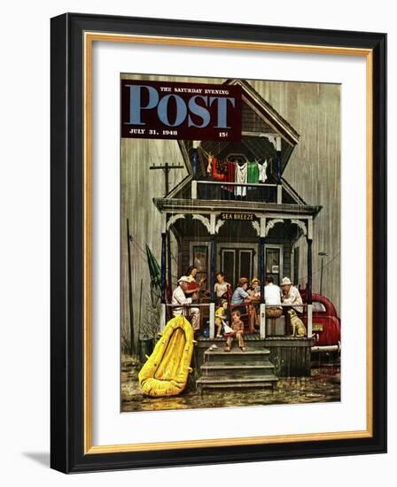 "Rainy Day at Beach Rental," Saturday Evening Post Cover, July 31, 1948-Stevan Dohanos-Framed Giclee Print