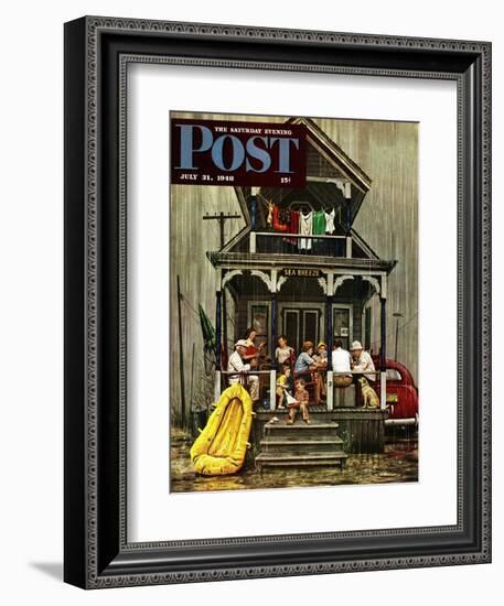 "Rainy Day at Beach Rental," Saturday Evening Post Cover, July 31, 1948-Stevan Dohanos-Framed Giclee Print