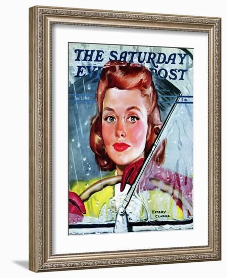 "Rainy Drive," Saturday Evening Post Cover, December 7, 1940-Emery Clarke-Framed Giclee Print