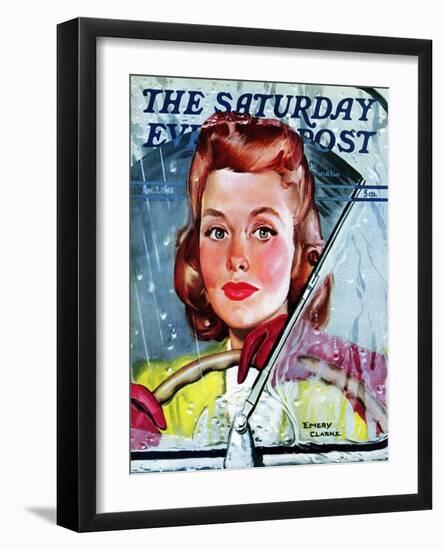 "Rainy Drive," Saturday Evening Post Cover, December 7, 1940-Emery Clarke-Framed Giclee Print