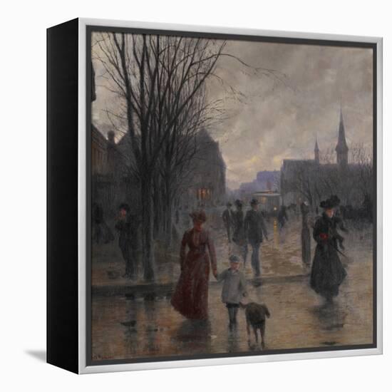 Rainy Evening on Hennepin Avenue, C.1902-Robert Koehler-Framed Premier Image Canvas