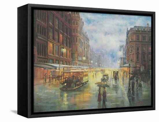 Rainy Night - Collins St. Melbourne-John Bradley-Framed Premier Image Canvas