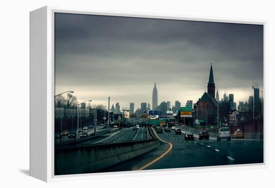 Rainy View of Manhattan from Long Island Expressway-null-Framed Stretched Canvas