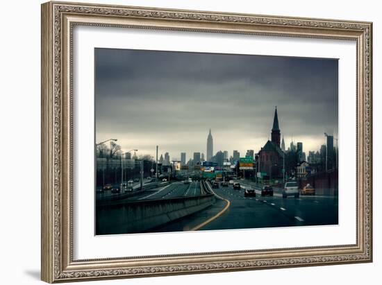 Rainy View of Manhattan from Long Island Expressway-null-Framed Photo