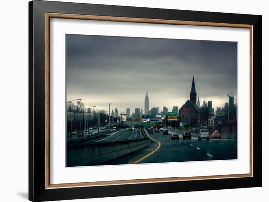 Rainy View of Manhattan from Long Island Expressway-null-Framed Photo