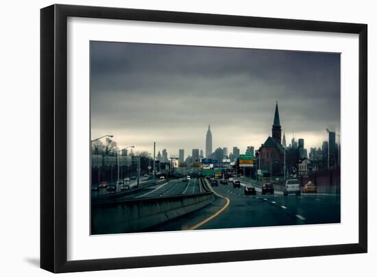 Rainy View of Manhattan from Long Island Expressway-null-Framed Photo