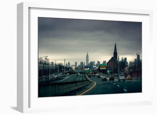 Rainy View of Manhattan from Long Island Expressway-null-Framed Photo