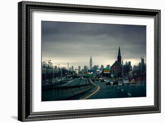 Rainy View of Manhattan from Long Island Expressway-null-Framed Photo